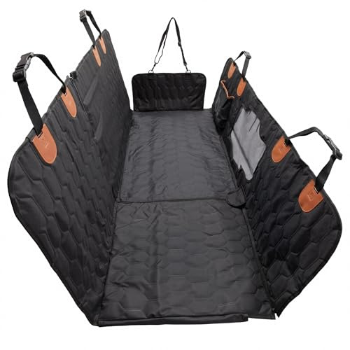 Fudajo Decke für Rücksitz für Hunde 137x147cm, Teilbarer Rückbankschoner mit Sichtfenster für Autofahrten, Hundedecke als Autoschondecke in Schwarz