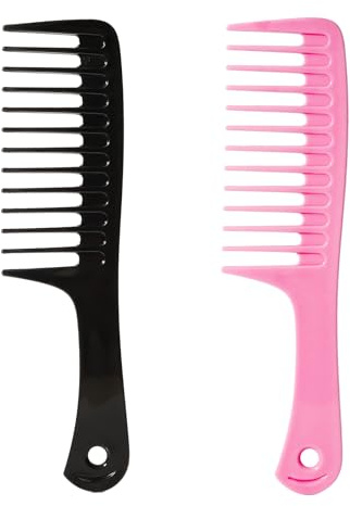 Fgail 2PCS Wide Tooth Comb for Curly Hair, Large Detangling Comb for Wet or Dry Hair, Shower Comb for Women and Men(Black-Pink)