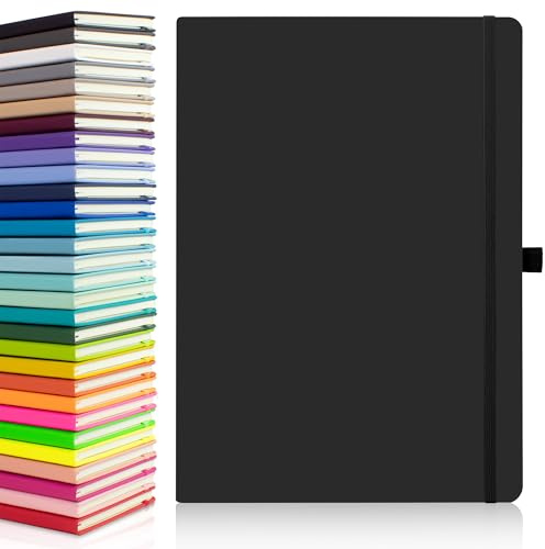 Notes London Eco A4 Notebook with Lined Pages, Pen Loop, Ribbon, Date Marks and Paper Pocket, Pocket Hardback Journal, Note, sustainably sourced Paper (Black)