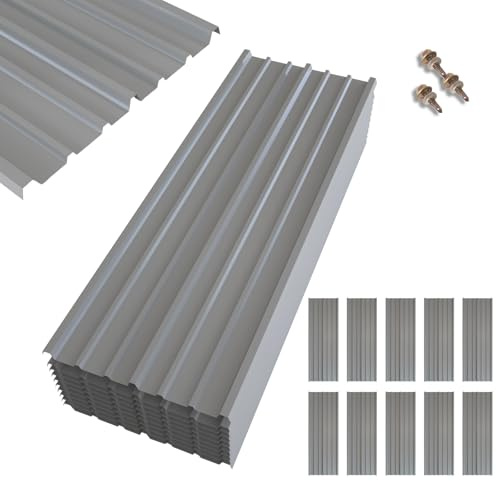 NeatiEase 10 Pcs Metal Roofing Panels, 5.1 Feet Corrugated Galvanized Roofing Panels Metal Siding Panels with Steel Screws for Pergola, Gazebo, Shed, Outdoor Storage, Chicken Coop, Patio,Garages