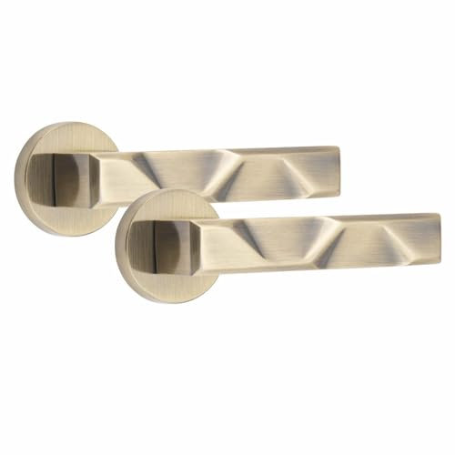 Golden Grace Modern Nova Design Premium Door Handles on Round Rose in Antique Brass Finish, 1 Pair
