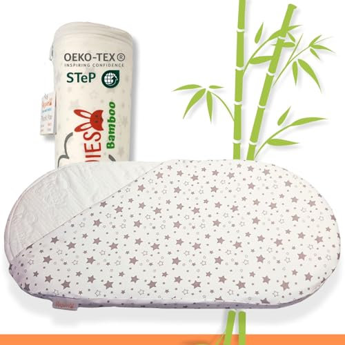 RUGUIES- Matratze für Mini Kinderbett oder Babytragetasche 70x33x5cm. Atmungsaktiver perforierter Schaumstoff-Bambus. Baumwolle Wasserdicht Hypoallergen Abnehmbarer und waschbarer Bezug.Oeko TEX