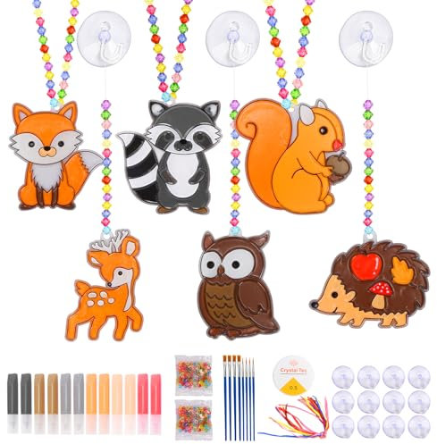 TGFIX 12 Stück Herbst Tier Bemalen Bastelset Herbst Sonnenfänger Basteln Kinder DIY Tier Kreativset Bastelhandwerk Herbsttiere Kunsthandwerk Geschenk für Mädchen Jungen Herbst Kindergeburtstag