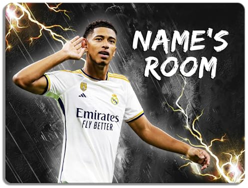 Personalised Bellingham Bedroom Door Sign Football Legend Room Name Plaque Children's Boys Madrid Football Player Kids Birthday Gift NLD45
