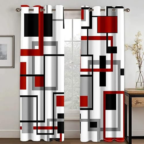 IKDZCM Verdunkelungsvorhänge, 2 Paneele, günstig, abstrakt, geometrisch, rot, Moderne Fenstervorhänge für Wohnzimmer, Badezimmer, Küchentürdekor WxH/2x83x240cm vorhänge