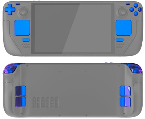 eXtremeRate DIY-Ersatz Tasten Set für Steam Deck OLED, Custom Knöpfe ABXY/D-Pad/Trackpad/View/Option/Quick-Access/Trigger Buttons Back Paddles Zubehör für Steam Deck OLED Konsole-Lila Blau