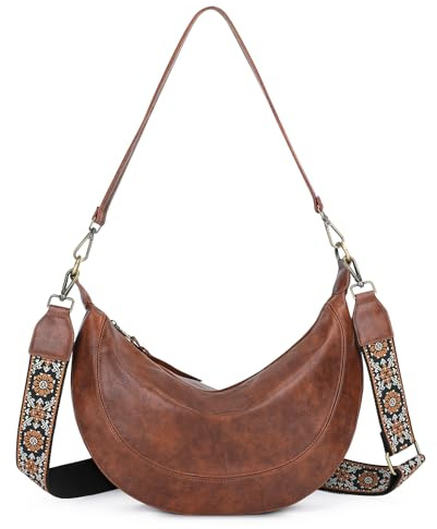 Borsa a Tracolla Donna Grande in Pelle PU - Borsa Hobo Vintage con Tracolla Regolabile, Multifunzionale per Ufficio, Lavoro, Viaggi e Shopping (Giallo-marrone)
