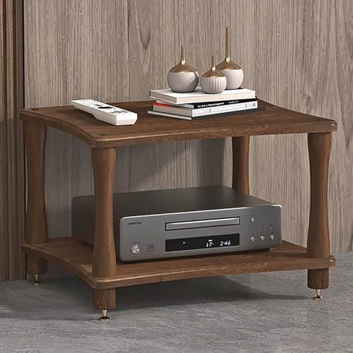 JIAOCKJIAO Audio Rack Hi Fi Regal, Record Player Stand aus Massivholz, Hi Fi Racks mit Stoßdämpfenden Fußnägeln aus Kupfer, Plattenspieler Regal, für Zuhause, Büro(Black Walnut,2 Tier 60x48x42CM)