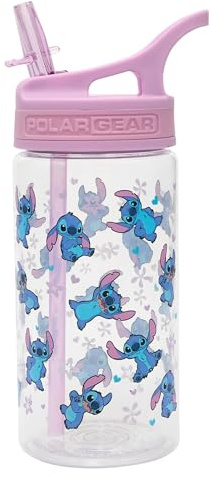 Disney Stitch Kids Water Bottles with Straw - 400ml BPA-Free Kids Drinks Bottle with Carry Handle - School Water Bottle with Removable Straw