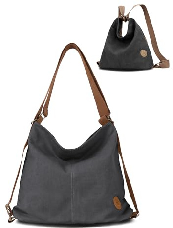 Ausing Rucksack Tasche 2 in 1 Damen Handtaschen Vielseitige Leichte Crossbody Bag Multifunktional Canvas Tasche Schwarz