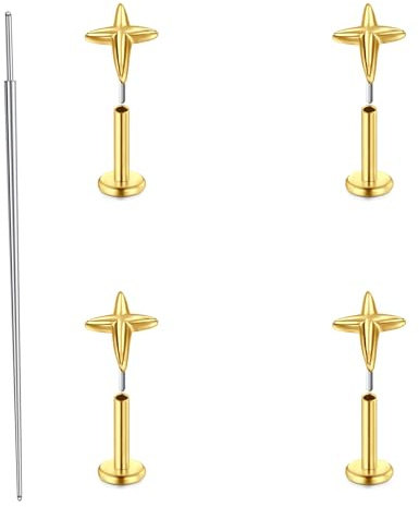 MODRSA 20G Tragus örhänge threadless push-in läppstång piercing tragus piercing näsdubbar flat back 6 mm piercingsmycken för helix/conch/medusa/läpp broskörhängen kvinnor män 4 st, 20G