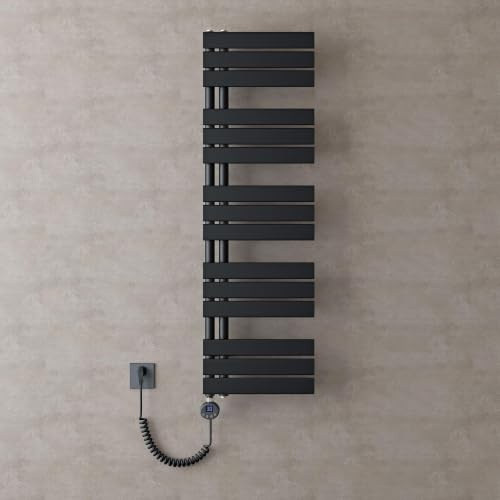 doporro Scaldasalviette Elettrico 131x40 cm 1000 W con Termostato e Timer | Colore Nero, Acciaio al Carbonio, Temperatura Regolabile, Montaggio a Parete, Funzione Portasciugamani, Componenti Regolabili