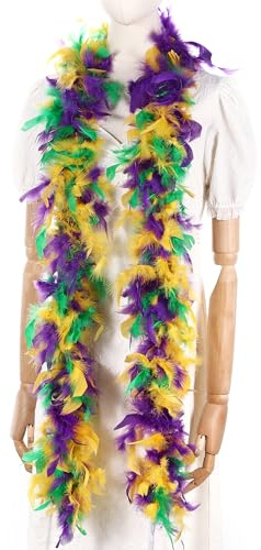 Larryhot 60 g Mardi Gras Feather Boa – 2 meter kalkon boa fjädrar för fest bulk, jul, bröllop bordsuppsatser, kostym, konsert, husdjur och heminredning (Mardi Gras)