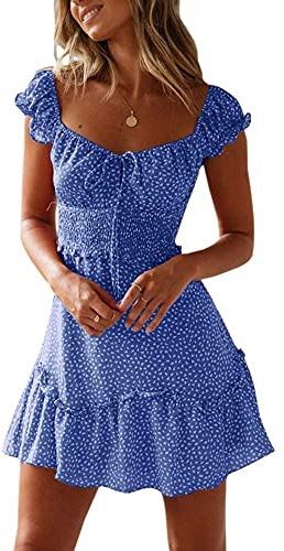 Cicy Bell Women's Summer Dress Ruffle Sleeve Minidress with Sweetheart Neckline Sexy Short Sleeve Beach Dresses