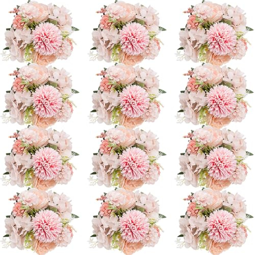 OJMHD 12 Bündel künstliche Pfingstrosen Blumen, Rose Seide Rosen Bouquet für Tischdeko, Fake Seidenblumen für Hochzeit Party Tischaufsätze Blumenarrangement Heim Küche Deko