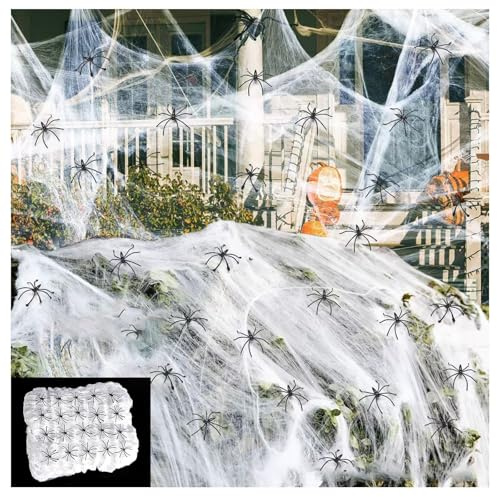 MINGRUO Conjunto de Telaraña de Halloween, Halloween Tela Araña, Telaraña para Decoracion Casa para Ventanas dormitorios Puertas jardín
