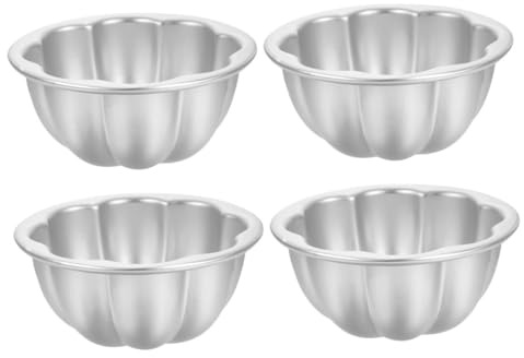Garneck 4pièces Moules à Pudding Aluminium Moulés Pour Cuisson Petits Moules à Tarte Miniatures Forme De Fleur Résistants Haute Température Nettoyage Facile Pour Gâteaux Et Desserts Maison