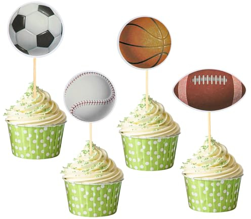60 Stück Cupcake Fussball Tortendeko Basketball Deko Geburtstag Tortendeko Fussball Kinder Caketopper Sport Basketball Fußball Muffin Kuchen Deko für Jungen Geburtstag Sport Themed Party