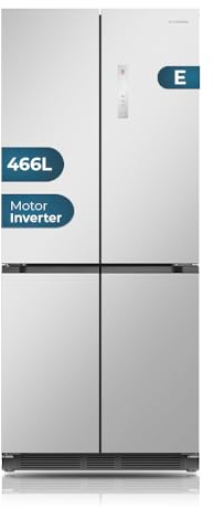 Hyundai Frigorífico Americano Inox, 4 Puertas HQP19283NEDI00, Capacidad 466 Litros, No Frost, Multi Air Flow, Bajo Nivel Sonoro, Clasificación Energética E