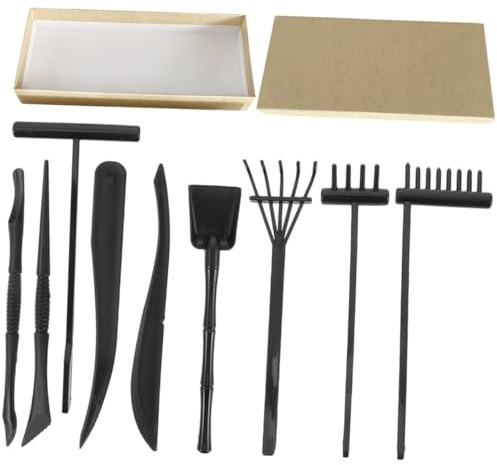 JOINPAYA Zen Garden Rake Set Mini Sand Garden Tools 10pcs Black Rakes Storage Box for Meditation Accessories Home Office