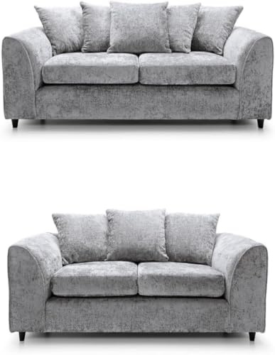 Alaska 3+2 Settee Couch - Comfy 3 and 2 Seater Sofa Sets - Modular Dual Arm Corner Sofas - Upholstered Fabric Sofa Couch Set - 5 Seated Scatter Back for Living Lounge Indoors (Light Grey, 3+2 Seater)