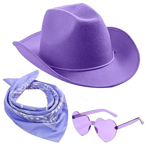 SYTTNUM Cowgirl Hut Weiß Damen, Westliche Cowboyhüte 3PCS, Western Cowboyhut Set, Ideal für Rollenspiele auf Partys und Karnevalsveranstaltungen, ein Geburtstagsgeschenk für Mädchen