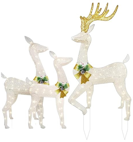 YRTUOP Garten Rentier Stecklicht, 3-Teilige Saisonale LED Garten Dekoration, Beleuchtete Acryl Steckdekoration, Für, Hof, Weg, Bauernhaus, Terrasse, Gehweg