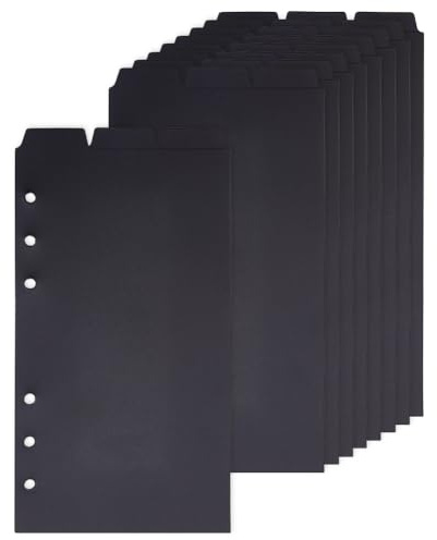 SUPERFINDINGS 30 divisori in plastica per raccoglitori A6 con linguette, 3 fori, protezione per fogli ad anelli rotondi, 3 schede, inserti neri per raccoglitori ad anelli, diario di viaggio, diario