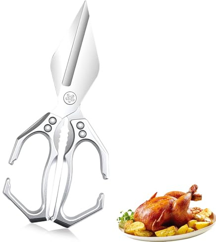 Ciseaux de Cuisine, Ciseaux Polyvalents en Acier Inoxydable, Ustensiles de Cuisine, Accessoire Cuisine inox pour Poulet, Viande, Nourriture, Légumes, Barbecue, Os, Noix (Argent)