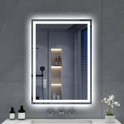 S'bagno Bluetooth-badrumsspegel med belysning – 70 x 50 cm, LED-badrumsspegel med dimning, 3000 K–6500 K, dimbar, minne, HD-härdat glas, IP44-badrumsspegel med LED, horisontell/vertikal