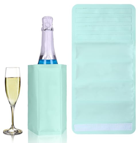 Wine Cooler and Champagne Cooler, Bottle Cooler Bag, Wine Cooler Sleeve, Reusable Ice Pack Sleeve – Elegant & Portable – Fits 750ml Bottles, Set of 2 Green