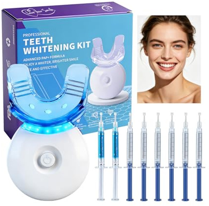 Teeth Whitening Kit for Home Use, LED Teeth Whitening Light Device with Mouth Tray, 6 Whitening Gels & 2 Soothing Gels, Reusable Home Kit for Adult Oral Care