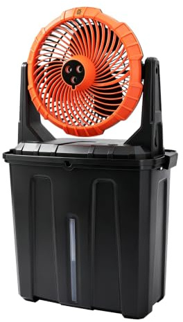 Ventilador Nebulizador Portátil 16000mAh, Tanque 9L extraíble, 3 Velocidades, Rotación 270°, Power Bank, Niebla ajustable, Apagado automático de niebla, para Camping, Exterior, Escritorio y Viajes