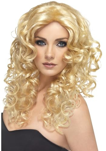 Smiffys Glamour Wig, Blonde Long, Curly, Ladies Glamour Wigs Fancy Dress, Adult Dress Up Wigs Halloween