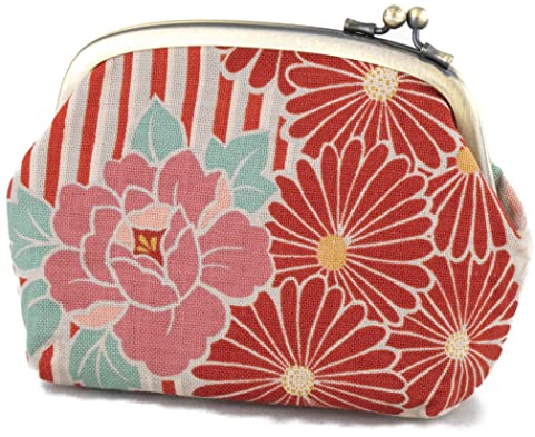 [NOREN] Japanische Kosmetiktasche mit Bügelverschluss Kleine (Retro Flower - Rot) Kiss Lock Make Up Tasche / 100% Baumwolle/für Damen Geschenke