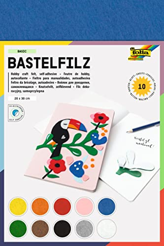 folia 520499 - Bastelfilz selbstklebend, 10 Blatt farbig sortiert, ca. 20 x 30 cm