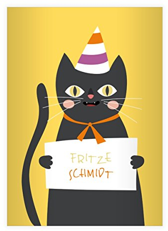 Kartenkaufrausch 8 personalisierte, Super süße Katzen DIN A4 Schulhefte, Rechenhefte mit Party Hut in gelb Lineatur 7 (Kariertes Heft)