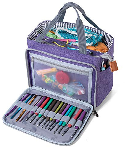 Luxja bolsa para labores, almacenamiento de ovillos, bolsa para tejer Bolso para madejas de hilo, ganchos de ganchillo, agujas de tejer y otros accesorios pequeños, Violeto