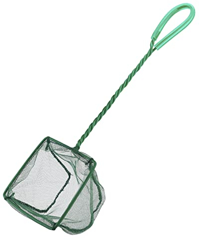 Uniclife 10 cm Aquarium Fish Net with Braided Metal Handle Small Square Net with Soft Fine Mesh Sludge Food Residue Wastes Skimming Cleaning Net for Fish Tanks Small Koi Ponds and Pools