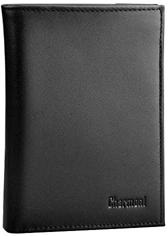 Charmoni - Max - Grand Portefeuille - Portefeuille Homme - Anti piratage Protection RFID Blocage - 4 Volets - Cuir Vachette - 22 Carte Bleu - Rangement complèt (Cuir Vachette, Noir)