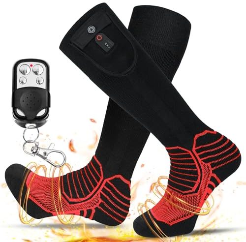 Dr.warm Beheizbare Socken Wiederaufladbare, Elektrische Beheizte Socken für Damen Herren, Winter Heizsocken mit 2 x 3000 mAh Akkus für Radfahren Skifahren Angeln Bergsteigen, Rot M