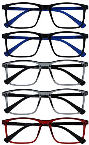 OPULIZE Ink 5 Pacco Occhiali Da Lettura Grande Nero Grigio Rosso Uomo Donna Cerniere Molla RRRRR4-1177Z +1,00