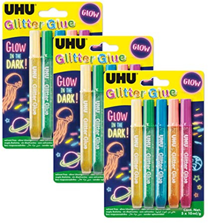 UHU Glitter Glue Glow in The Dark Schwarz (3er Pack - 5X 10 ml)