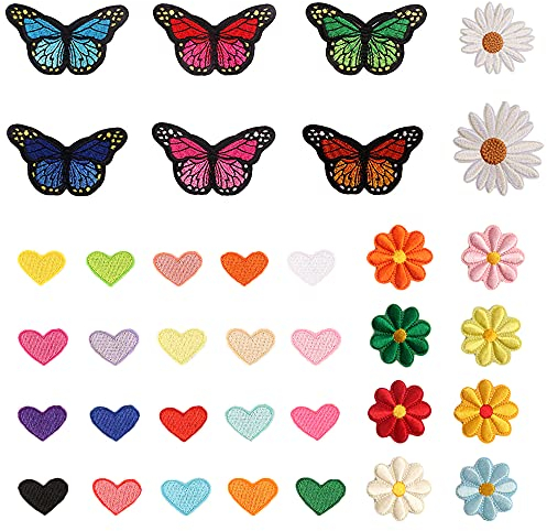 Trsnzul Bügelflicken Blumen 36 Stücke Aufnäher Patches Aufnäher zum Aufbügeln Bügeln Blumen Patches Stickerei Schmetterling Patches Aufnäher In Herzform Flicken zum Aufbügeln Dekoration Patch Sticker