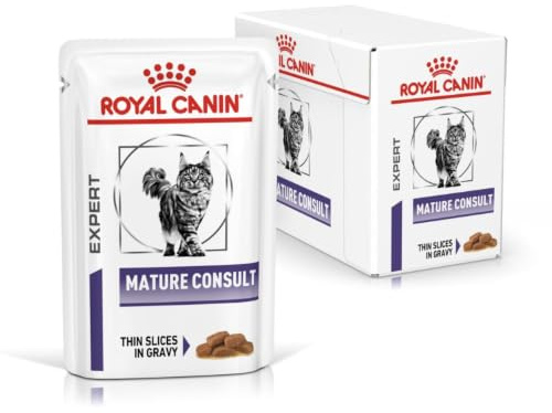 Royal Canin Veterinary Mature Consult Feline | 12 x 85 g | Stücke in Soße | Alleinfuttermittel für Katzen | Für Katzen im höheren Alter zur optimalen Versorgung | Frischebeutel