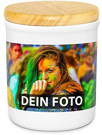 Print Royal Aufbewahrungsdose selbst gestalten mit Text/Foto - Vorratsdose personalisieren - Keramik mit Holzdeckel & Silikonring, Lebensmittelecht, Aufbewahrung, 370 ml