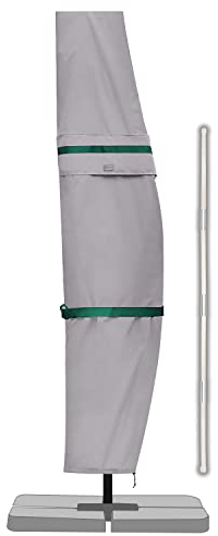 Sekey Ampelschirm / Sonnenschirm Schutzhülle mit Stab, Abdeckhauben für Gartenschirm mit Belüftungsöffnungen, Abdeckung für Kurbelschirm / Balkonschirm, 100% Polyester, wasserdicht, Hellgrau