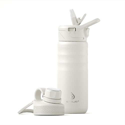 IDEUS Vacuum Insulated Water Bottle 540ml/18oz, Leak-Proof Stainless Steel Water Bottle, Double Wall Flask, Metal Sports Canteen with 2 Lids