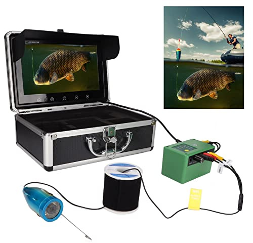 Fischfinder 30 M Unterwasser Angelkamera, Tragbarer 10 Zoll LCD , wasserdichte 1000TVL Angelkamera mit 15 Infrarotlampen, Video Fischfinder für EIS, See und Bootsangeln (92° 10