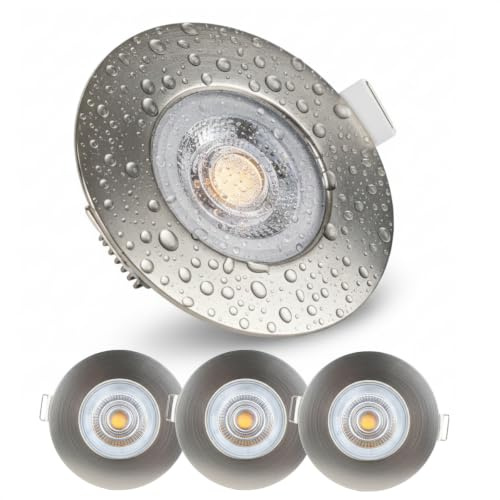 EMOS LED Einbaustrahler 230V 4.9W, 380lm | Einbaustrahler wasserdicht IP44 für Außen und Innen | LED Spots Deckenleuchte 3000K warmweiß, Set mit 3 Stück Deckenspots LED rund, Farbe Weiß